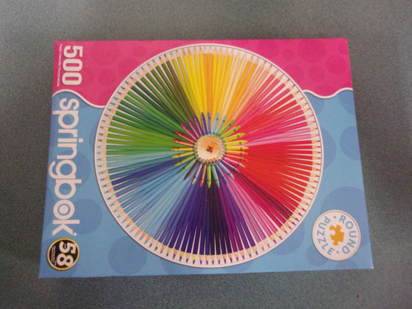 Crayons and Colored Pencils Round Springbok Puzzle (500 Pieces)