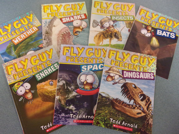 Set of 7 Fly Guy Presents Leveled Readers: Weather/Sharks/Insects/Bats/Snakes/Space/Dinosaurs by Tedd Arnold (Paperback)